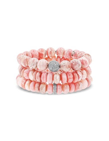 Pink Sands Beach Stack - Opal, Rhodochrosite & Diamond Bead Bracelet Stack le concept de la Pate a emporter 