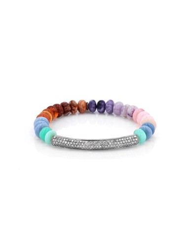 Rainbow Opal Candy Bead Bracelet with Pave Diamond Tube - 8mm rembourrage situé sous