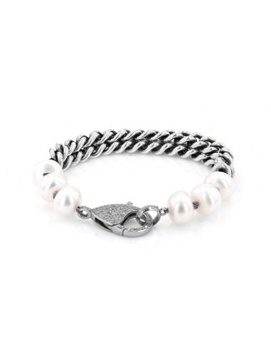 White Pearl and Chain Diamond Bracelet Venez acheter