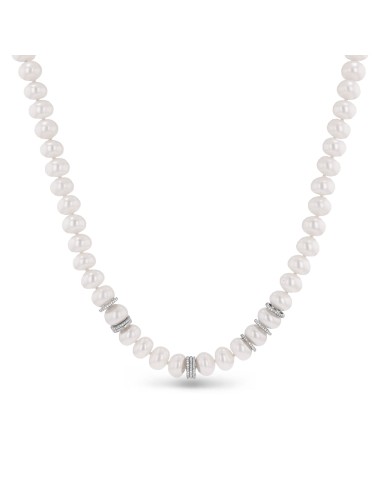 Hand Knotted White Pearl and Diamond Necklace 2 - 3 jours ouvrés.