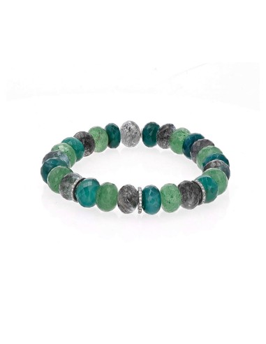 Green Aqua Smoky Mix Faceted Bead Bracelet with 3 Diamond Rondelles - 10mm acheter