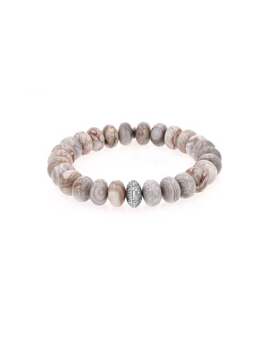 Cream Agate Bead Bracelet with Diamond Donut - 10mm Venez découvrir notre 