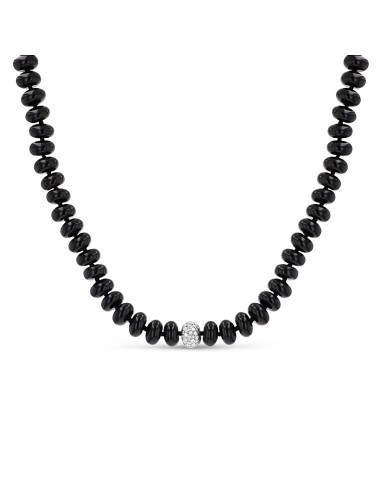 Onyx Knotted Necklace with Pave Diamond Donut - 16-18" Profitez des Offres !