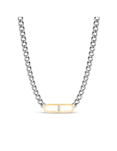 14K Gold & Diamond H Link on Silver Curb Chain Necklace - 17" français