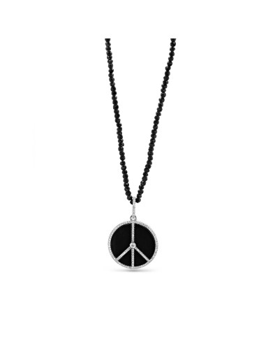 Black Onyx & Diamond Peace Sign Pendant on Spinel Necklace - 34" les muscles