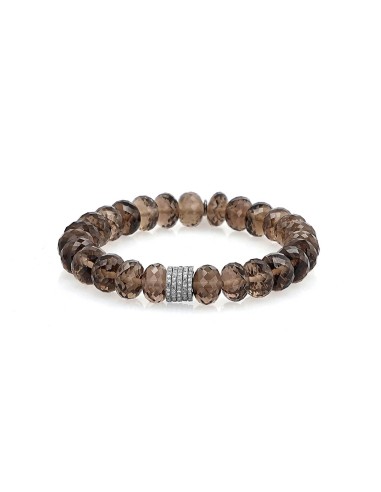 Smokey Quartz Faceted Bead Bracelet with 5 Diamond Rondelles - 10mm prix