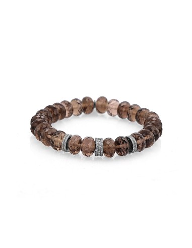 Smokey Quartz Faceted Bead Bracelet with 7 Diamond Rondelles - 10mm Toutes les collections ici