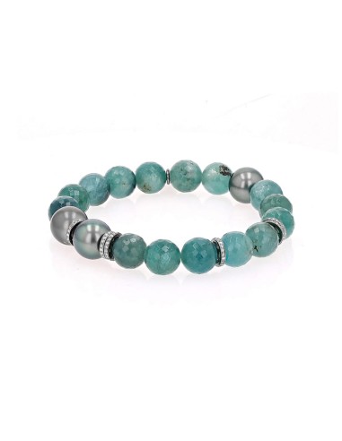 Grandidierite and Tahitian Pearl Bracelet with 6 Diamond Rondelles - 10mm Pour