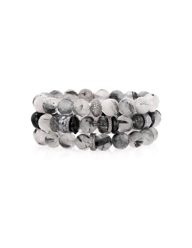 Tourmalinated Quartz Bracelet Stack solde