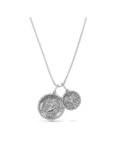 St. Christopher "Protect Us" Medallion & Angel Pendant on Franco Chain - 28" les muscles