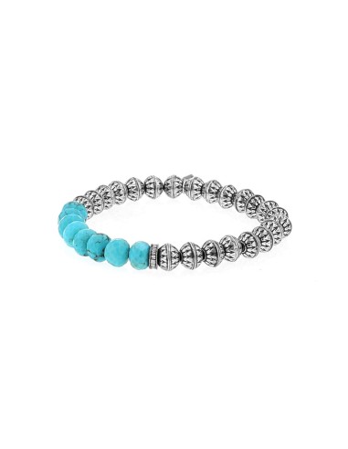 Mr. LOWE Men's Turquoise & Silver Bead Bracelet with Diamond Rondelle - 8mm Toutes les collections ici