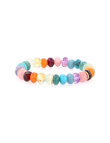 Rainbow Gemstone Mix Faceted Bracelet with 14K Pave Diamond Rondelles - 10mm acheter