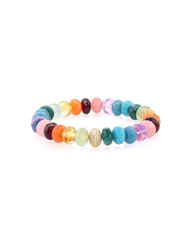 Rainbow Gemstone Mix Faceted Bracelet with 14k Gold Pave Diamond Donut - 10mm Comment ça marche