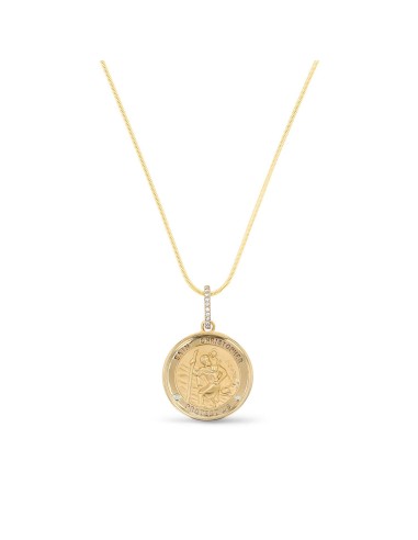 14K St. Christopher "Protect Us" Pendant on 14K Snake Chain - 30" de pas cher