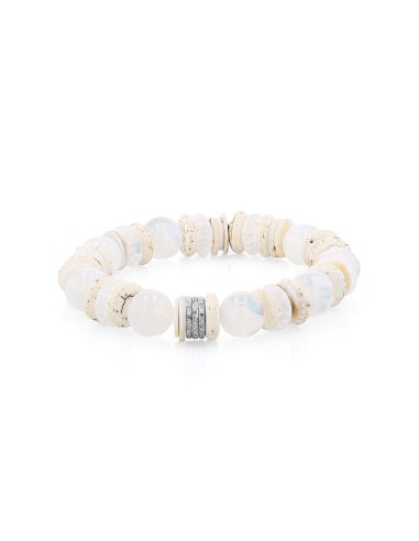 White Mix Bead Bracelet with 3 Diamond Rondelles - 10mm du meilleur 