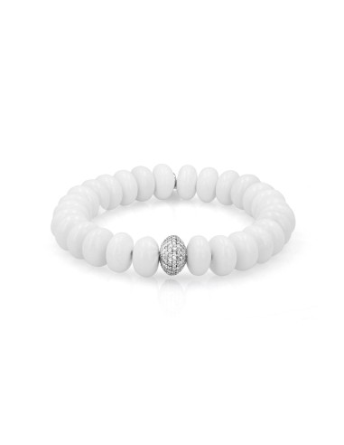 White Agate Rondelle Bracelet with Diamond Donut - 10mm la colonne vertébrale