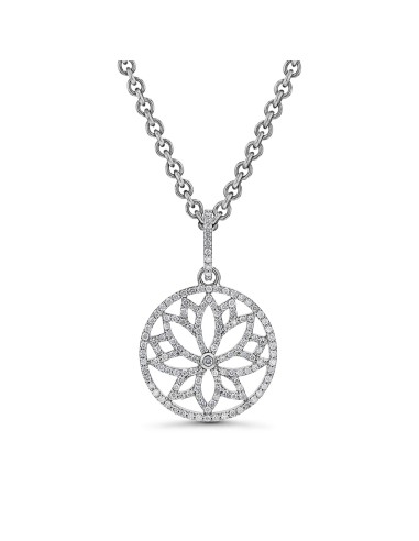 Diamond Lotus Silhouette Medallion Pendant Véritable concentré