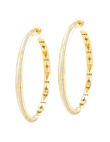 Knife Edge 14K & Diamond Hoop with Gallery Earrings - 65mm Amélioration de cerveau avec