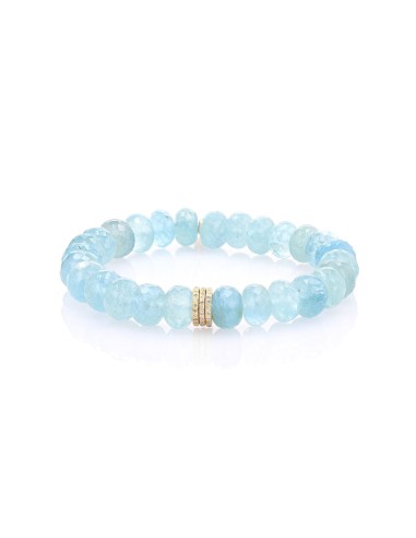 14K Gold Aquamarine Faceted Bracelet with 3 Diamond Rondelles - 10mm la chaussure