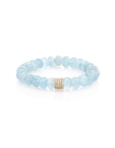 14K Gold Aquamarine Faceted Bracelet with 5 Diamond Rondelles - 10mm est présent 