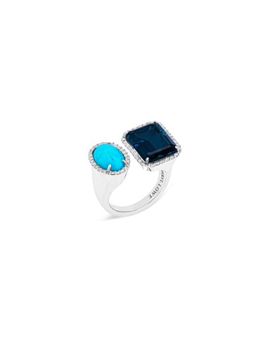 Diamond Halo Two Stone Silver Ring - Turquoise & London Blue Topaz 2 - 3 jours ouvrés.