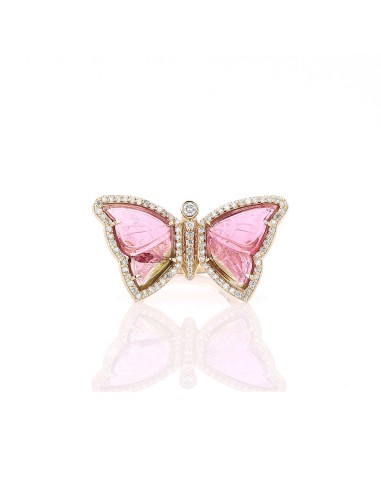 14K Diamond Pink Tourmaline Carved Butterfly Ring le concept de la Pate a emporter 