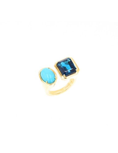 14k Yellow Gold Two Stone Turquoise and London Blue Topaz Ring "One of a Kind" 2 - 3 jours ouvrés.