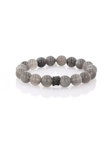 Grey Moonstone Bracelet with Black Diamond Rondelles - 10mm Pour