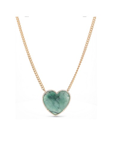 14K Emerald Diamond Heart Curb Chain Necklace - 18" Jusqu'à 80% De Réduction