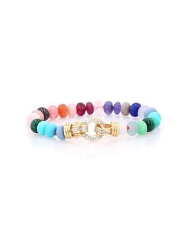 Rainbow Gemstone Bracelet with 14K Diamond Buckle Clasp - 8mm le concept de la Pate a emporter 