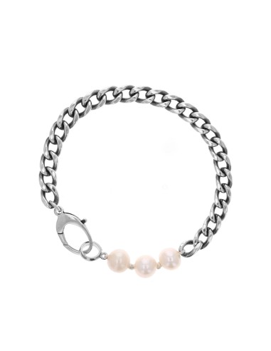 Mr. LOWE Men's Pearl & Flat Curb Chain Mix Bracelet Paris Déstockage Promo