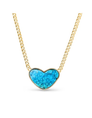 14K Chrysocolla Druzy Heart Pendant on Cuban Curb Chain "One of a Kind" livraison et retour toujours gratuits