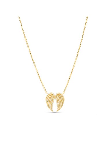 14K Diamond Double Angel Wing Pendant on Cable Chain Necklace - 17-18" Comparez et commandez 