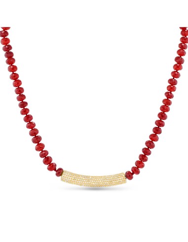 14k Hessonite Garnet and Diamond Roll Bar Necklace pas cher