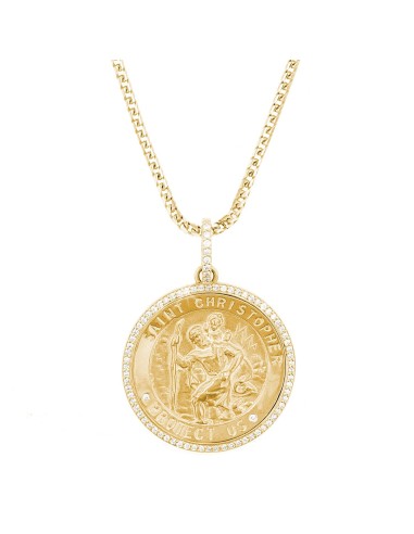 14K St. Christopher "Protect Us" Medallion with Diamond Halo on Franco Chain - 28” Jusqu'à 80% De Réduction