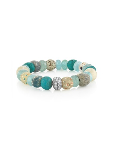 Aquamarine and African Trade Bead Bracelet with Diamond Donut Bead - 10mm livraison et retour toujours gratuits