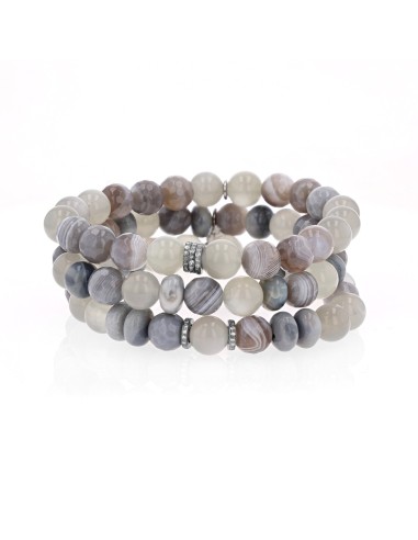 Butterfly Beach Stack - Grey Moonstone, Botswana Agate & Opal - 8mm ouvre sa boutique