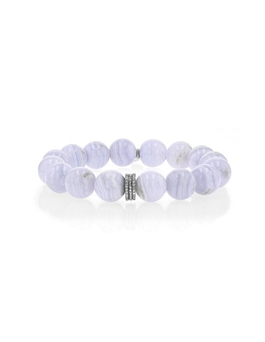 Blue Lace Agate Bracelet with Diamond Rondelles - 12mm Venez découvrir notre 