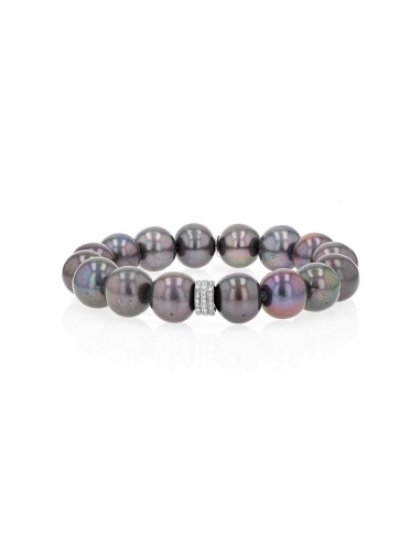 Tahitian Pearl Bracelet with Diamond Rondelles - 12mm l'achat 