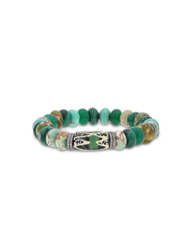 Green African Mix Bead Bracelet with Diamond Rondelles - 10mm acheter en ligne