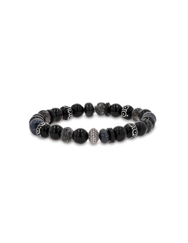 Black Mix Bead Bracelet with Diamond Donut - 8mm brillant des détails fins