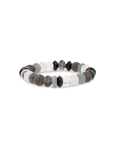 Grey Mix Bead Bracelet with 3 Diamond Rondelles - 10mm pas cheres