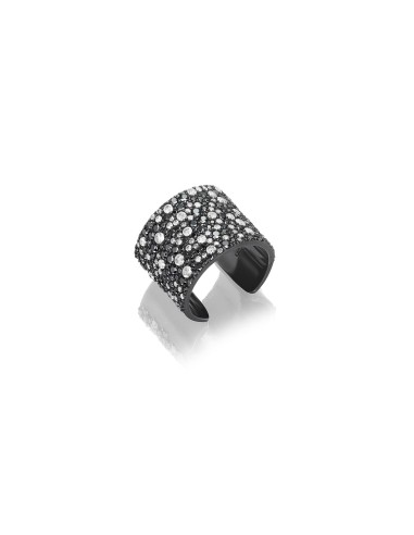 Black and White Cobblestone Diamond Wide Cuff Ring basket pas cher