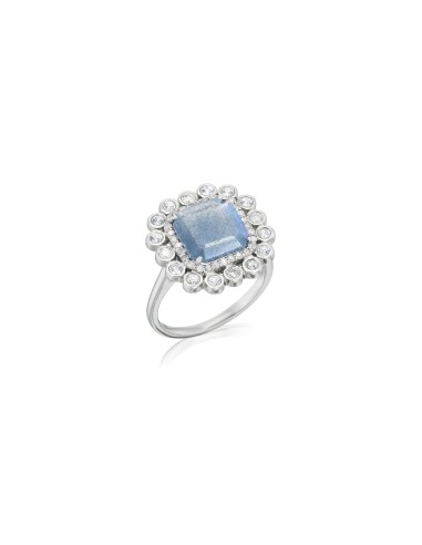 Labradorite Square with White Sapphire Bezel Halo Ring offre 