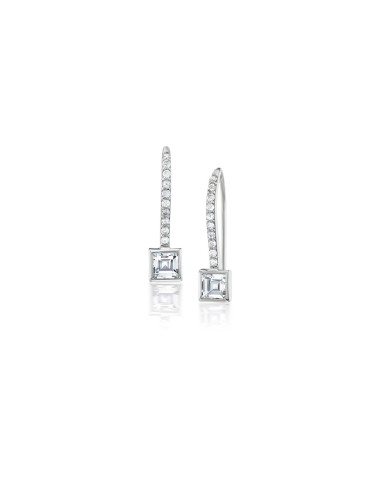 White Topaz Princess Cut on French Hooks Earrings Paris Déstockage Promo