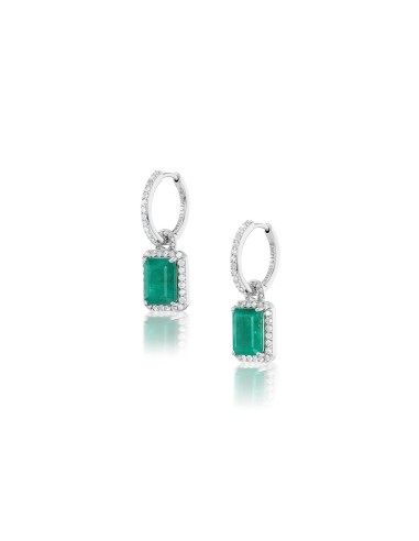 Emerald Diamond Halo Drop on Diamond Huggie Earrings la livraison gratuite