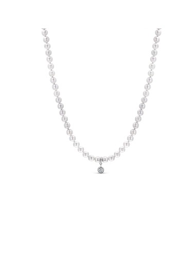 Fresh Water Silver Pearl Necklace with Diamond Bezel Dangle - 16"-18" pas cher 