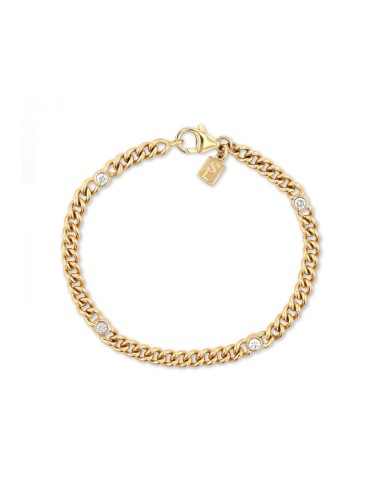 14k Gold Curb Chain Bracelet with 4 Bezel Diamonds Faites des économies