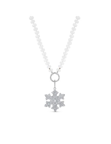 Diamond Snowflake Pendant on Moonstone Knotted Necklace - 18" Faites des économies