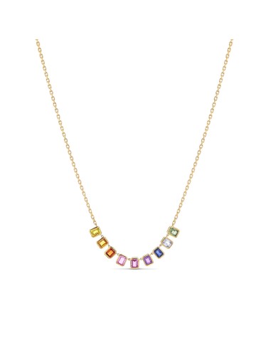 14k Rainbow Sapphire Bezel Stones on Knife Edge Cable Chain Necklace - 18" Faites des économies